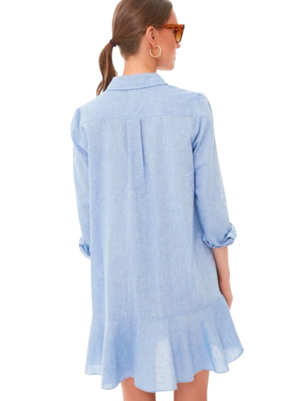 Tuckernuck Callahan Light Blue chambray Long-Sleeve Shirt Dress ruffle hem xs - Picture 3 of 15